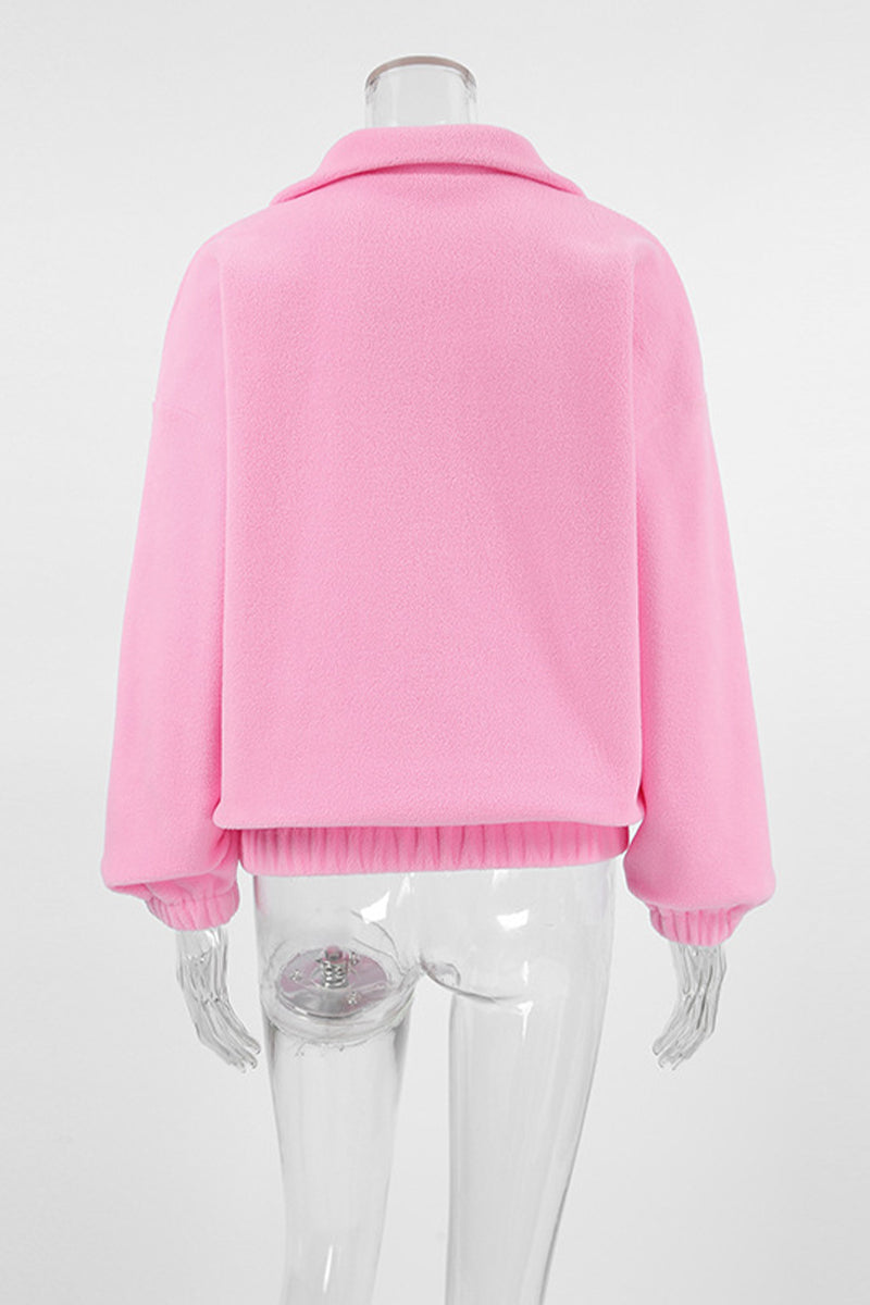 Sudadera informal con cuello vuelto y cremallera esponjosa