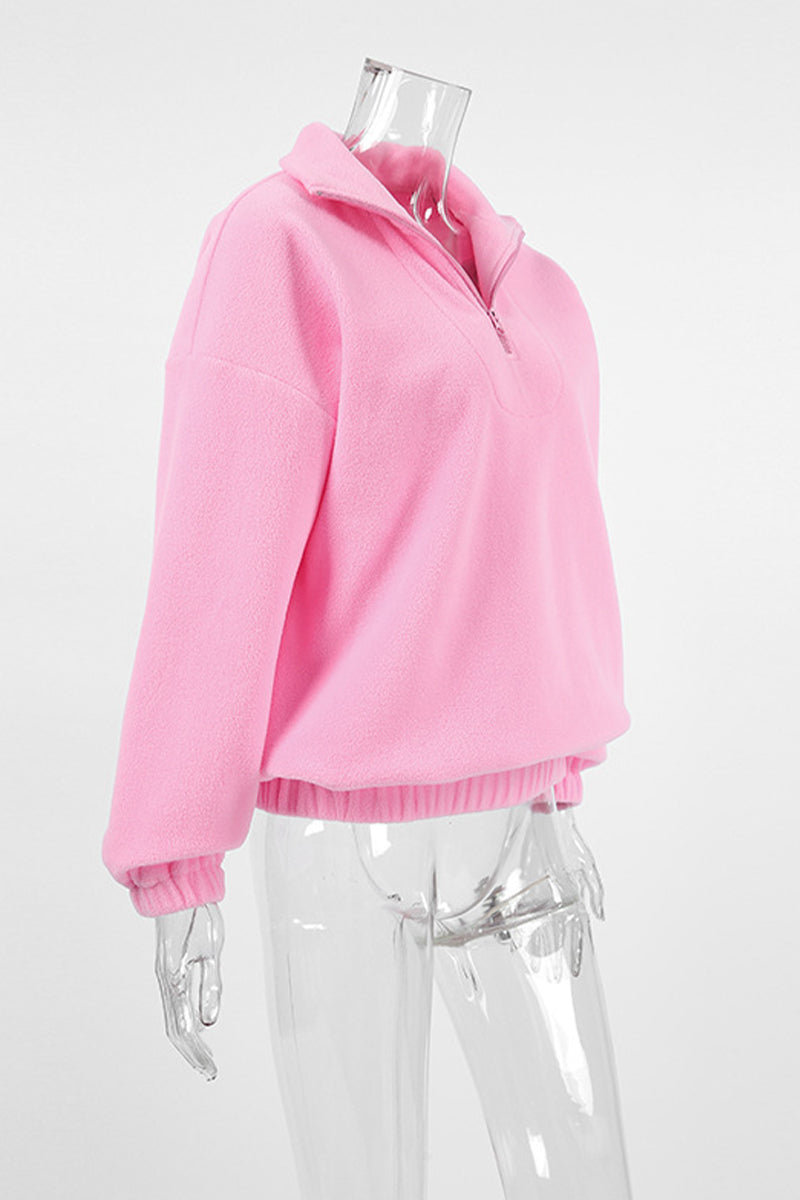 Sudadera informal con cuello vuelto y cremallera esponjosa