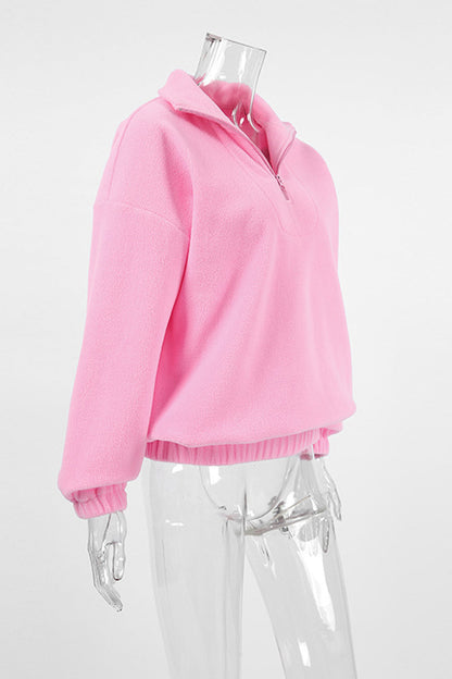 Sudadera informal con cuello vuelto y cremallera esponjosa