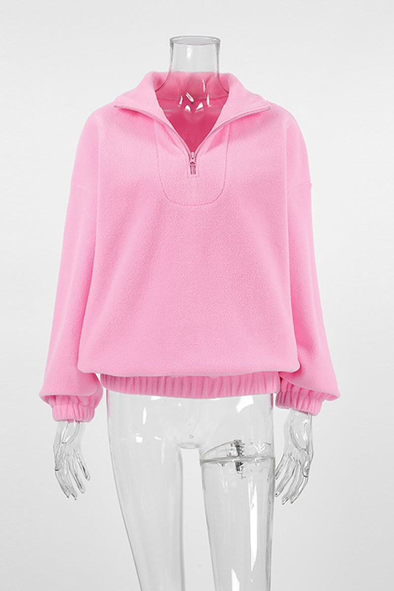 Sudadera informal con cuello vuelto y cremallera esponjosa