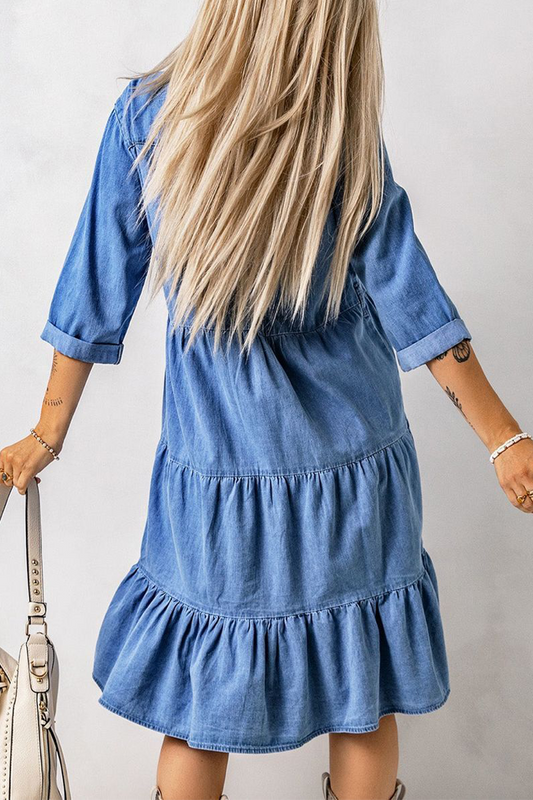 Vestidos casuales de princesa con cuello en V y hebilla de bolsillo para uso diario