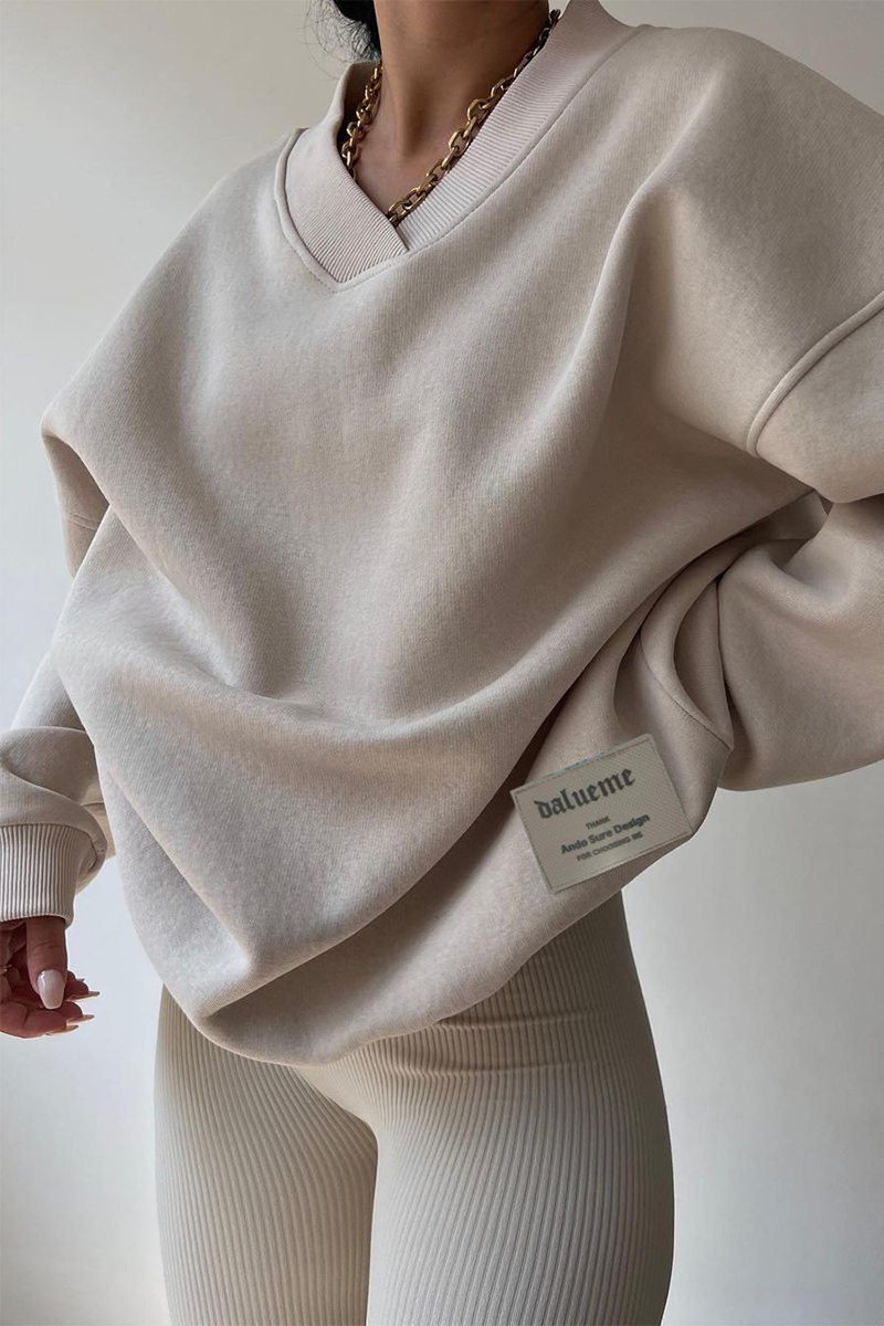 Sudadera informal con cuello en V y patchwork para uso diario