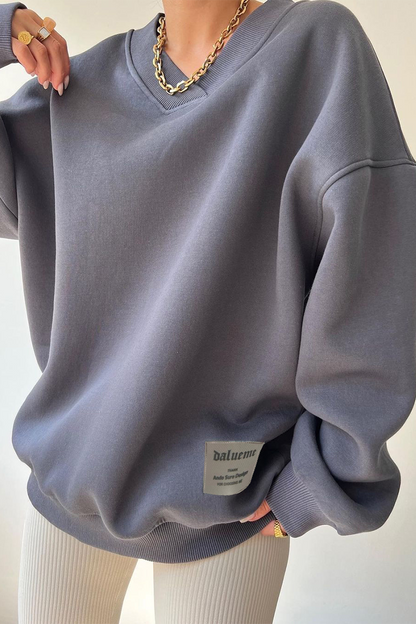 Sudadera informal con cuello en V y patchwork para uso diario
