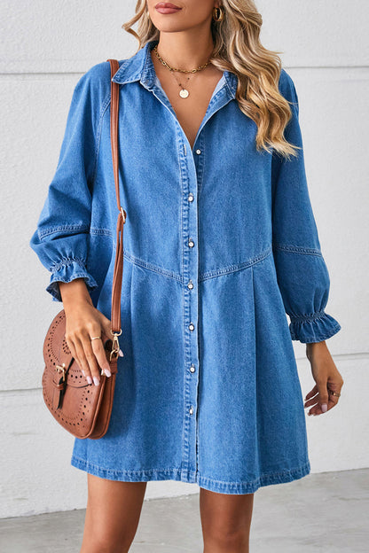 Vestidos vaqueros holgados informales de manga larga con cuello vuelto y desgastado (3 colores)