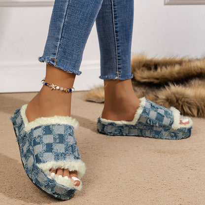 Zapatos de cuña cómodos y redondos con diseño de patchwork informal