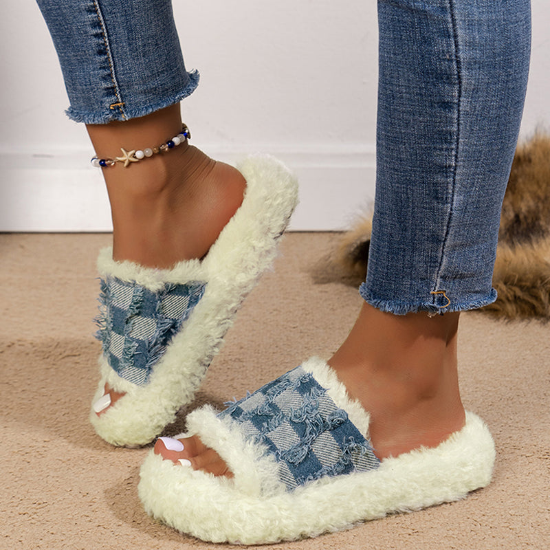 Zapatos de cuña cómodos y redondos con diseño de patchwork informal