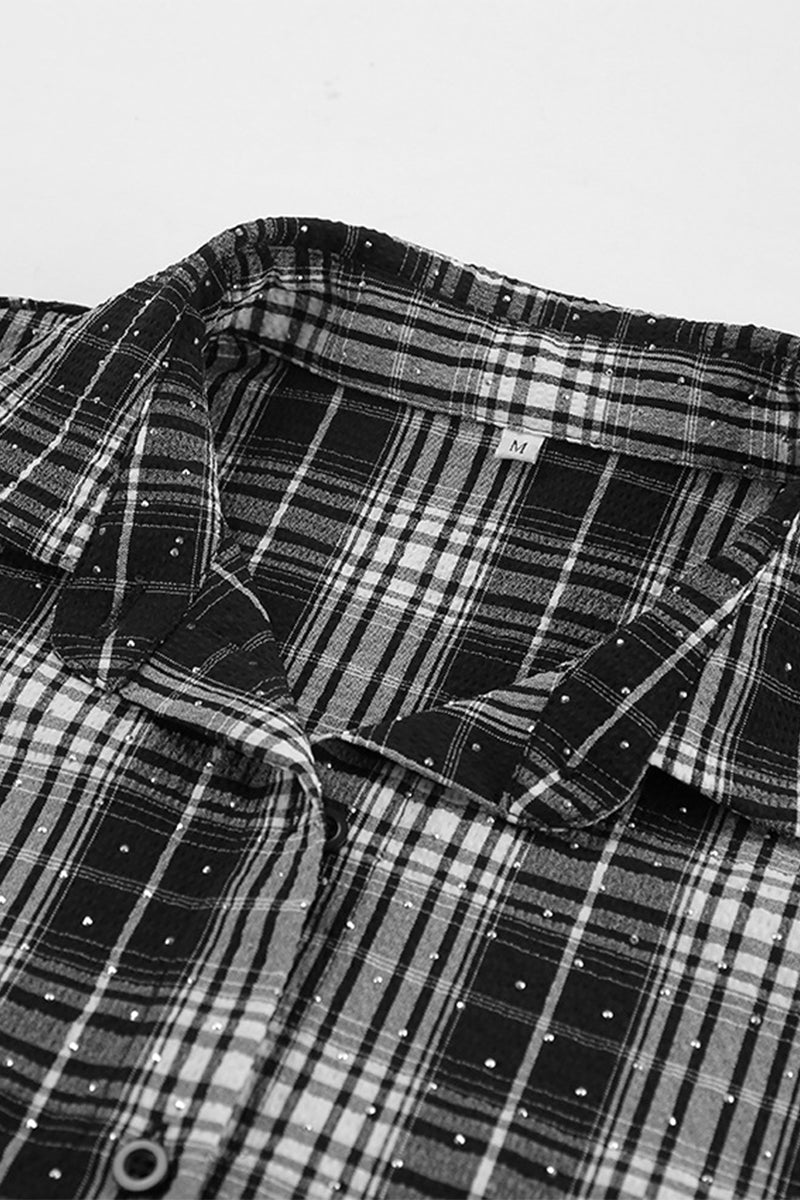 Blusas de cuello vuelto en contraste de Street Daily Plaid Hot Drill