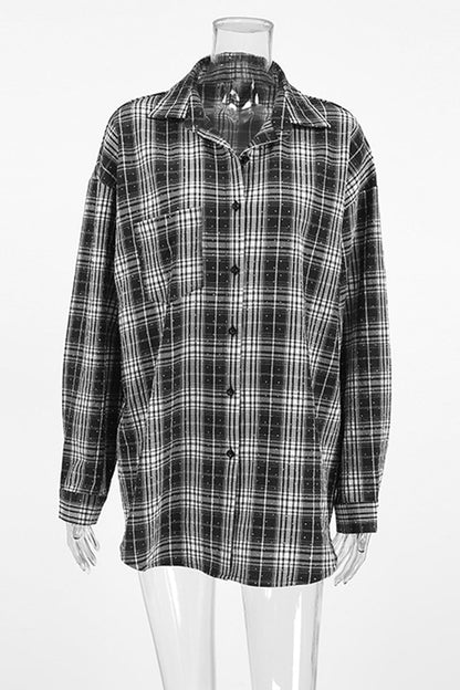 Blusas de cuello vuelto en contraste de Street Daily Plaid Hot Drill
