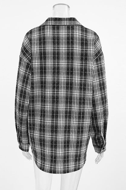Blusas de cuello vuelto en contraste de Street Daily Plaid Hot Drill