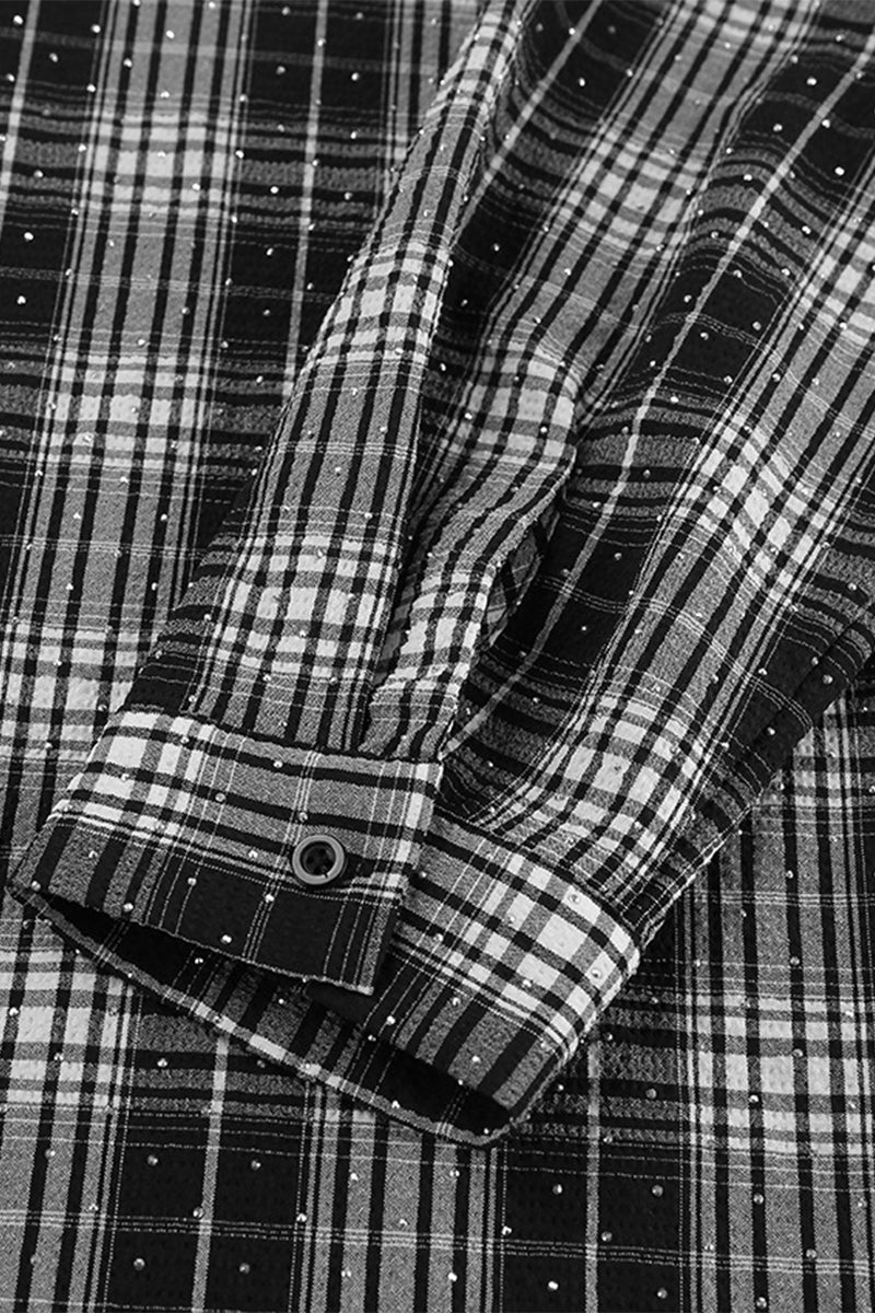 Blusas de cuello vuelto en contraste de Street Daily Plaid Hot Drill