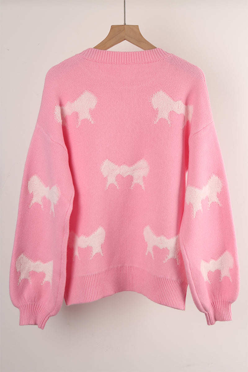 Casual Street Bow Weave Contrast O Neck Sweaters(4 Colors)