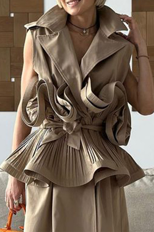 Blusas casuales con cuello vuelto, volantes y cordones