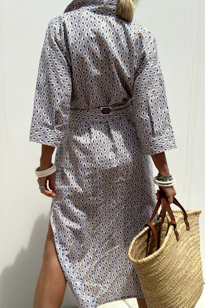 Vestido camisero informal con cuello vuelto, botones y cordones con estampado geométrico (5 colores)