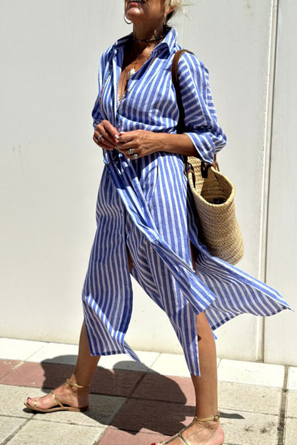 Vestido camisero informal con cuello vuelto, botones y cordones con estampado geométrico (5 colores)