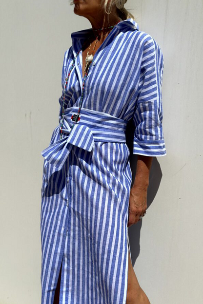 Vestido camisero informal con cuello vuelto, botones y cordones con estampado geométrico (5 colores)