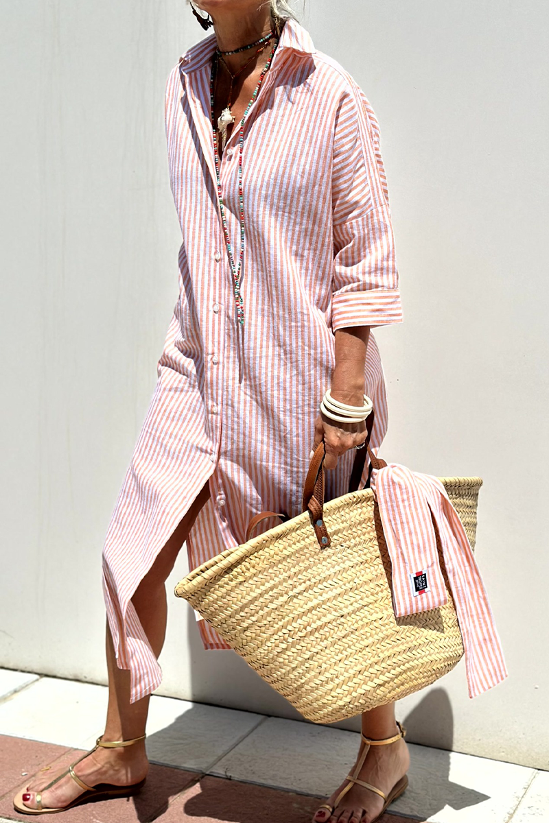 Vestido camisero informal con cuello vuelto, botones y cordones con estampado geométrico (5 colores)