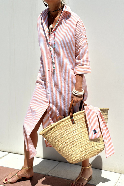 Vestido camisero informal con cuello vuelto, botones y cordones con estampado geométrico (5 colores)