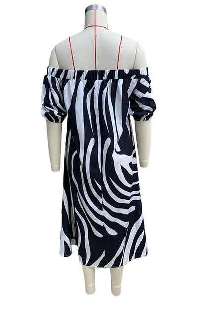Vestido sexy de corte A con hombros descubiertos y estampado de rayas urbanas sin cinturón (sin cinturón)