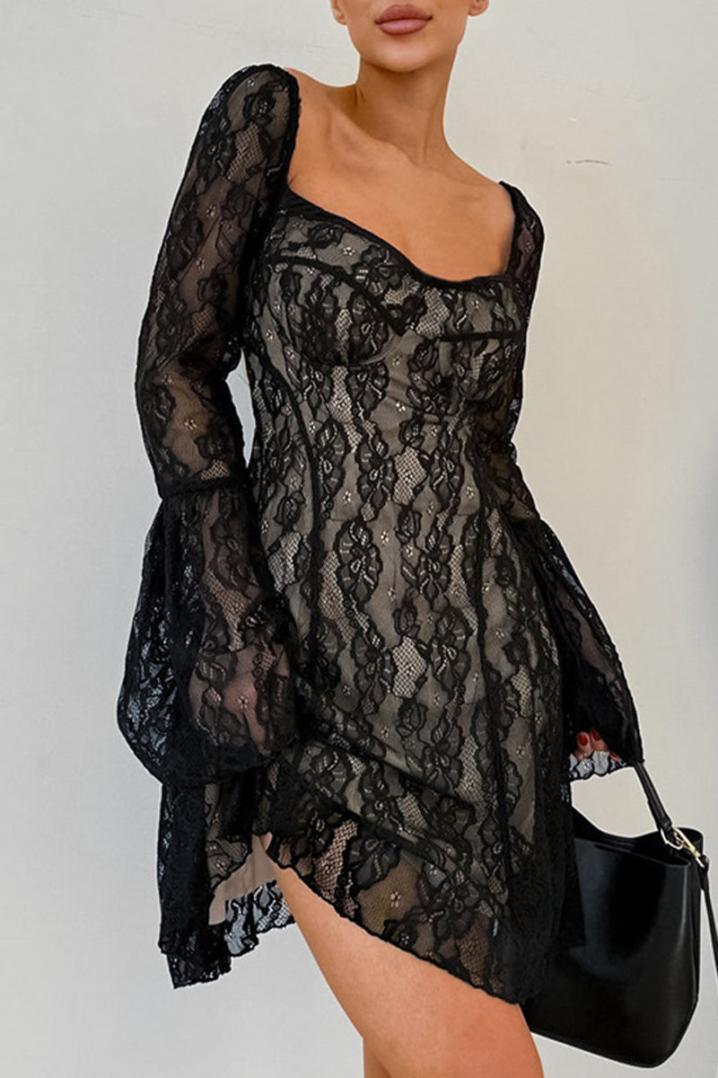 Vestido de encaje sexy con escote cuadrado y encaje