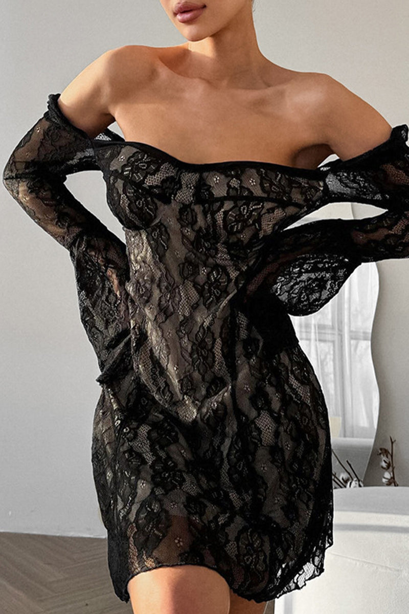 Vestido de encaje sexy con escote cuadrado y encaje