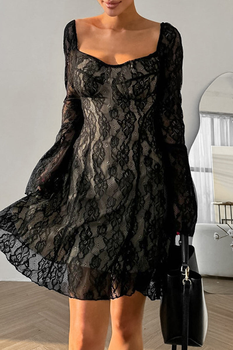Vestido de encaje sexy con escote cuadrado y encaje