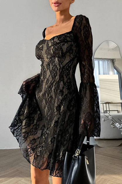 Vestido de encaje sexy con escote cuadrado y encaje