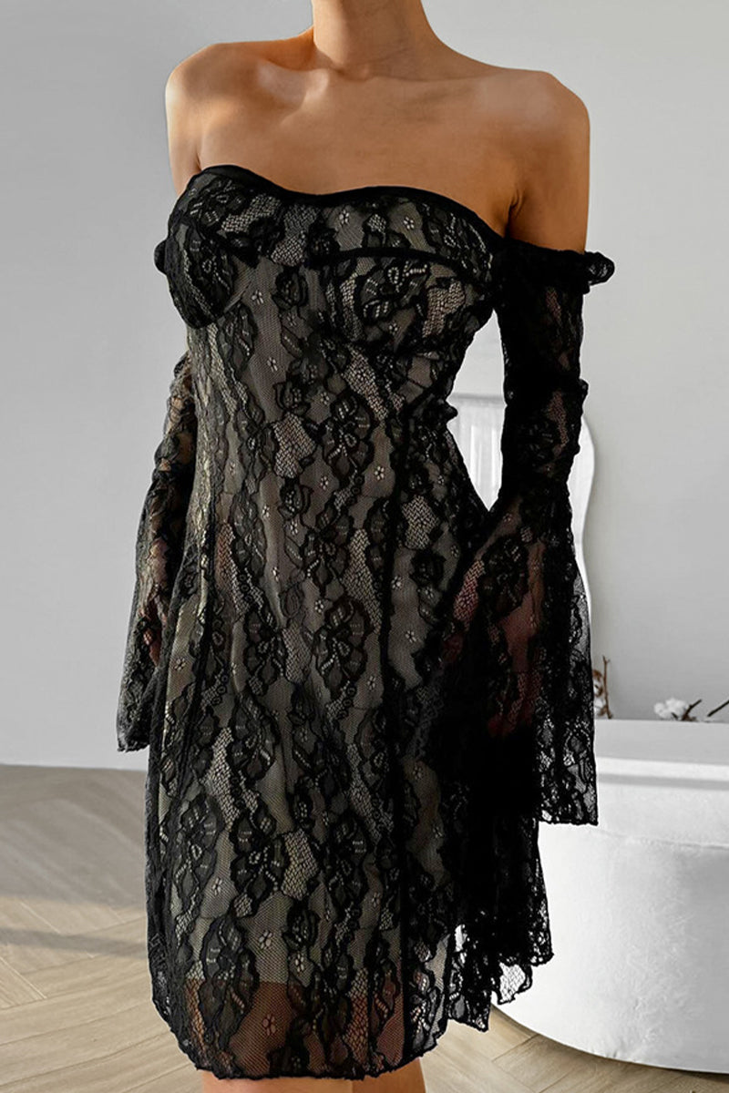 Vestido de encaje sexy con escote cuadrado y encaje