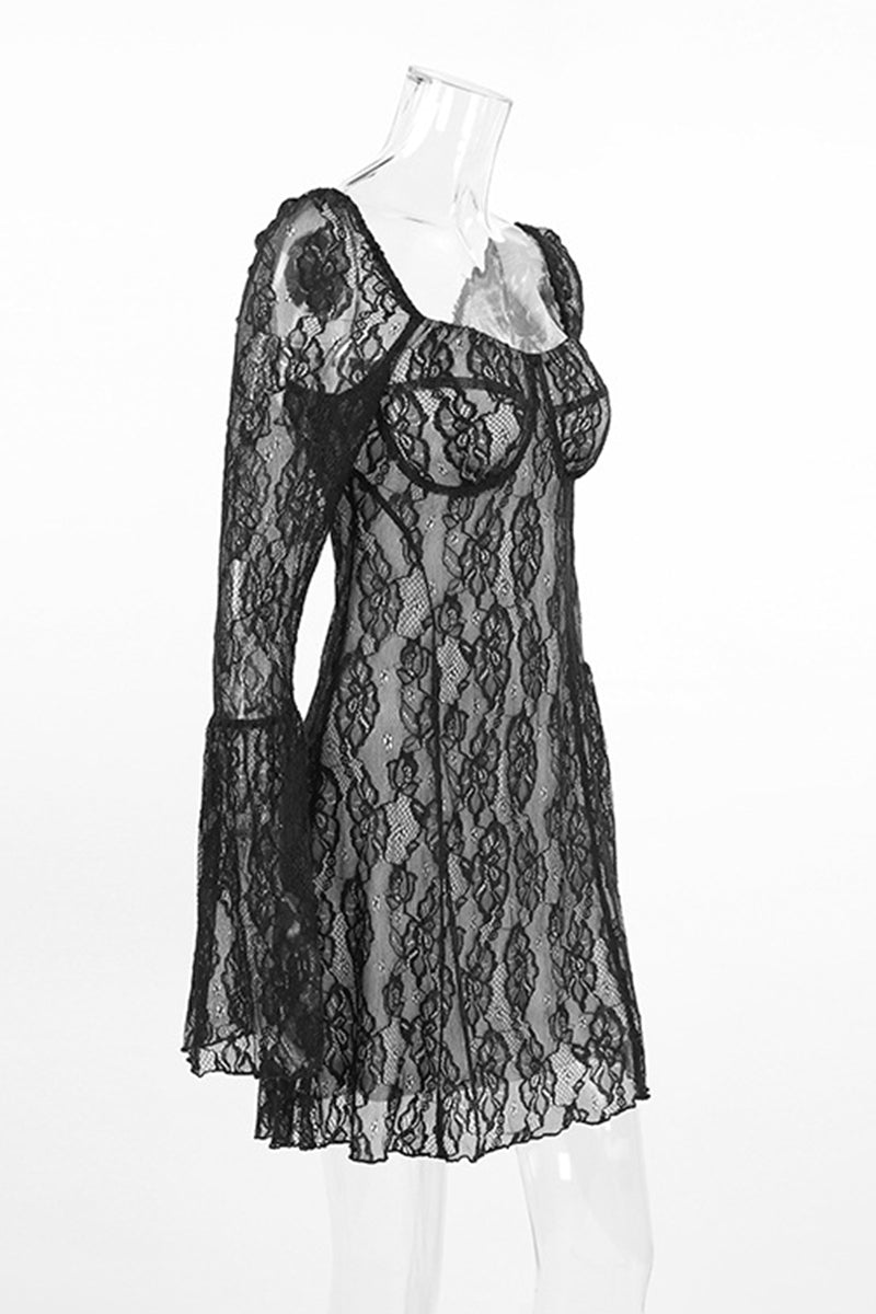 Vestido de encaje sexy con escote cuadrado y encaje
