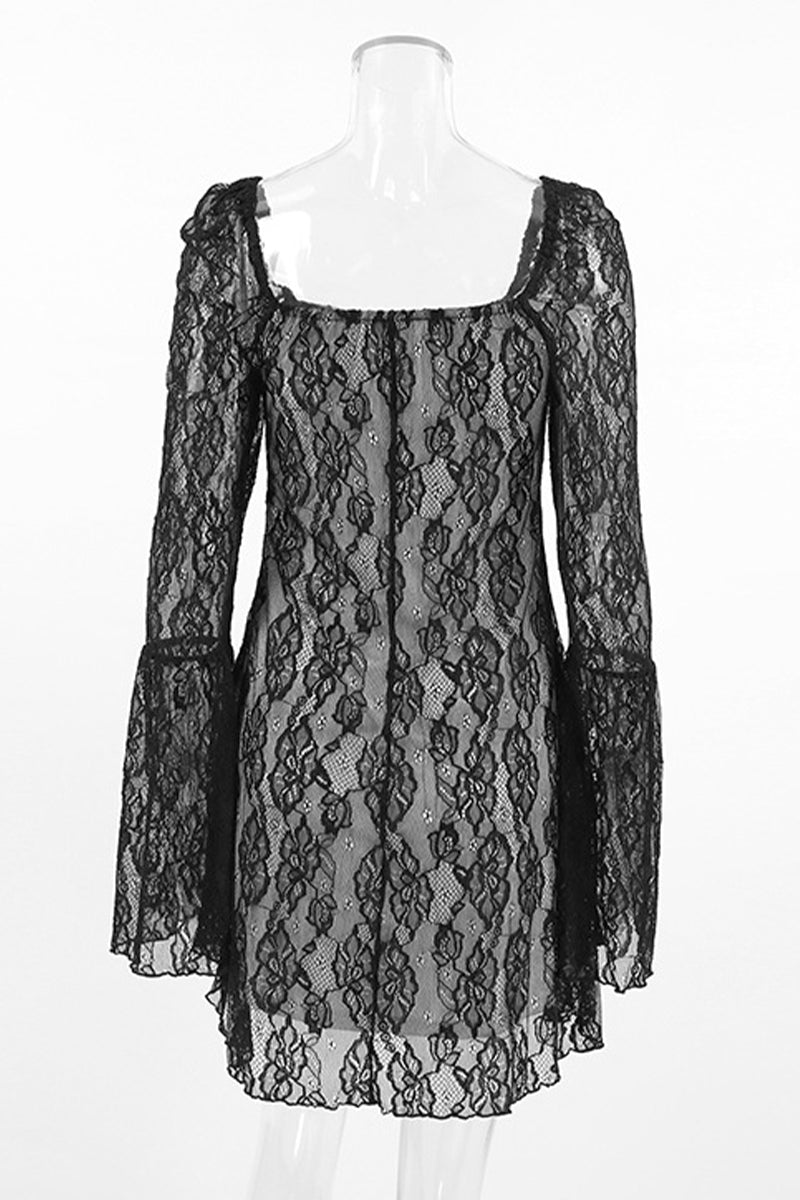 Vestido de encaje sexy con escote cuadrado y encaje