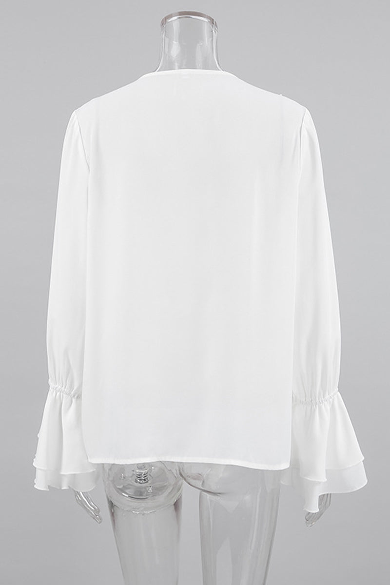 Elegantes blusas de cuello en V con volantes de color sólido