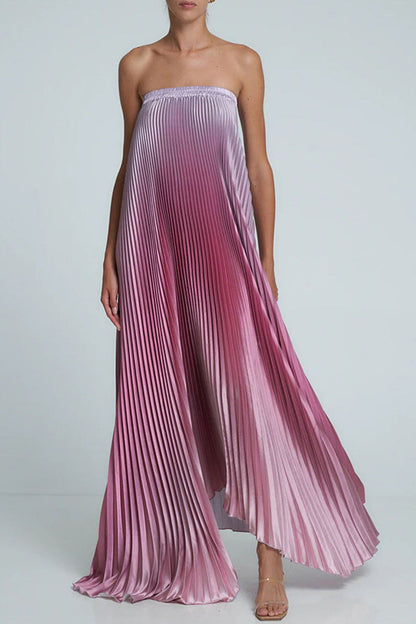 Vestidos sexis sin tirantes con contraste plisado y degradado de color