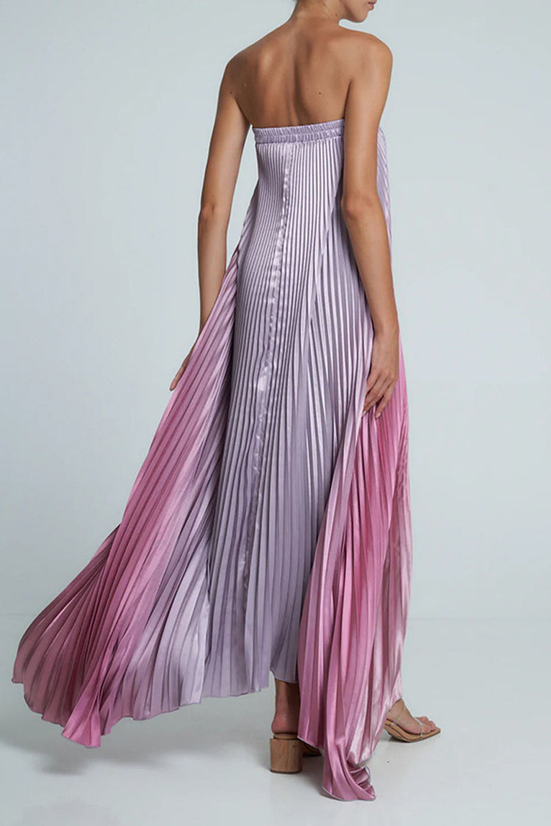 Vestidos sexis sin tirantes con contraste plisado y degradado de color