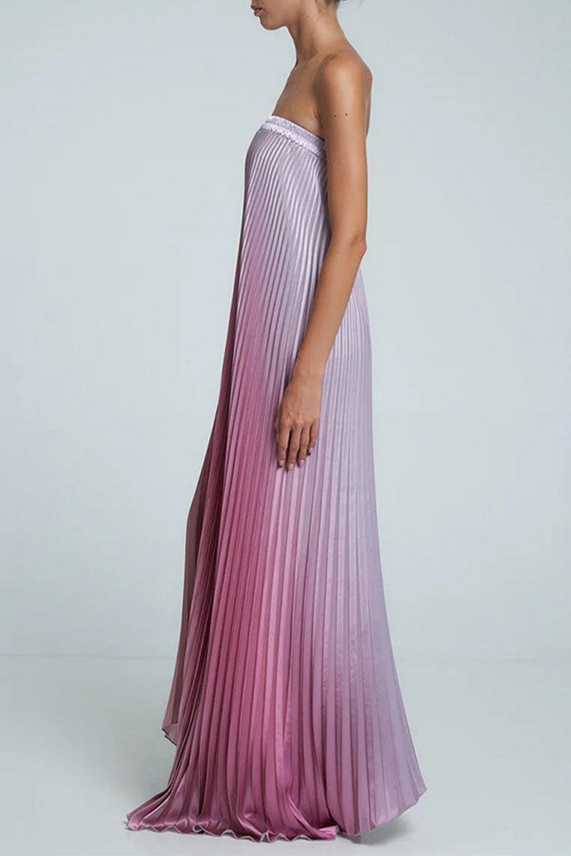 Vestidos sexis sin tirantes con contraste plisado y degradado de color