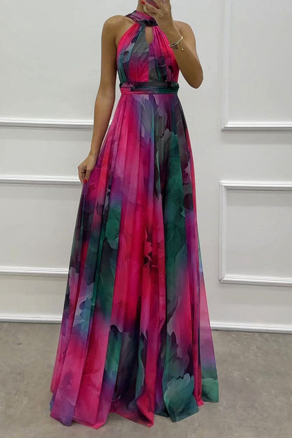 Vestidos de noche sexys con escote halter, encaje y contraste en degradado (3 colores)