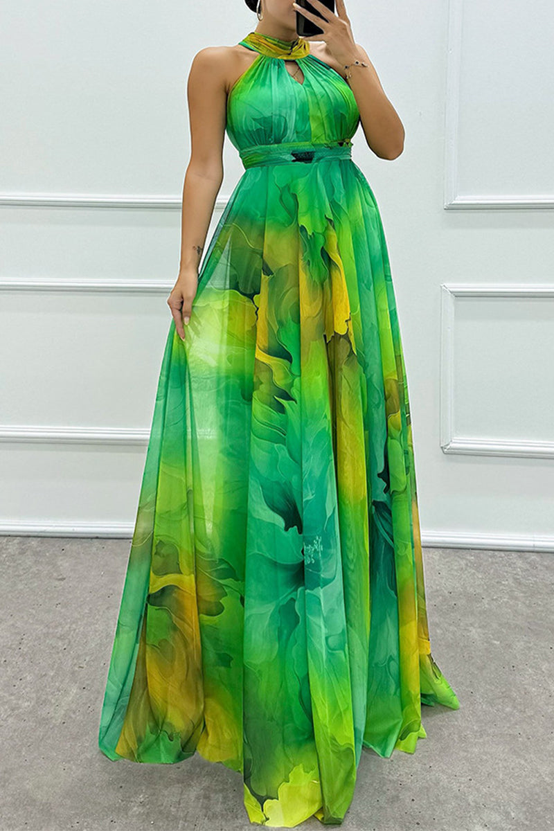 Vestidos de noche sexys con escote halter, encaje y contraste en degradado (3 colores)