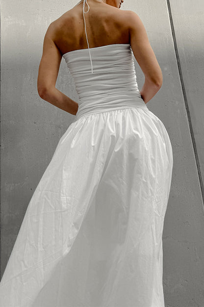 Vestidos sexys sin tirantes con flores fruncidas