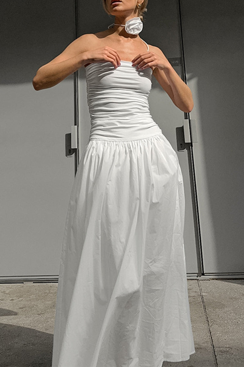 Vestidos sexys sin tirantes con flores fruncidas