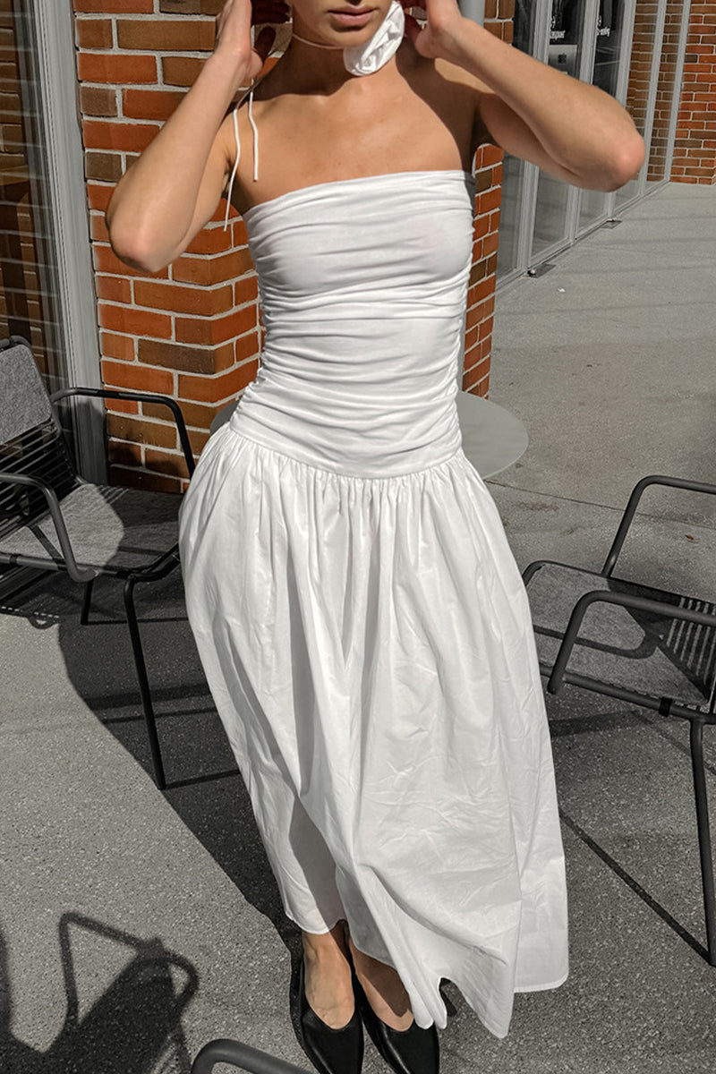 Vestidos sexys sin tirantes con flores fruncidas