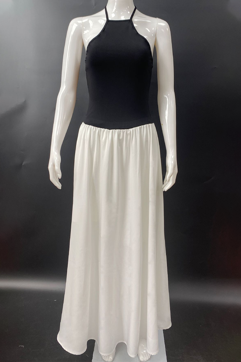 Vestidos sexys sin mangas con cuello halter, bolsillos y cordones en contraste