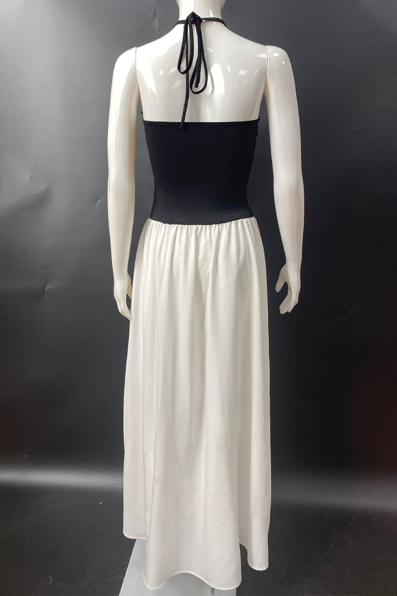 Vestidos sexys sin mangas con cuello halter, bolsillos y cordones en contraste