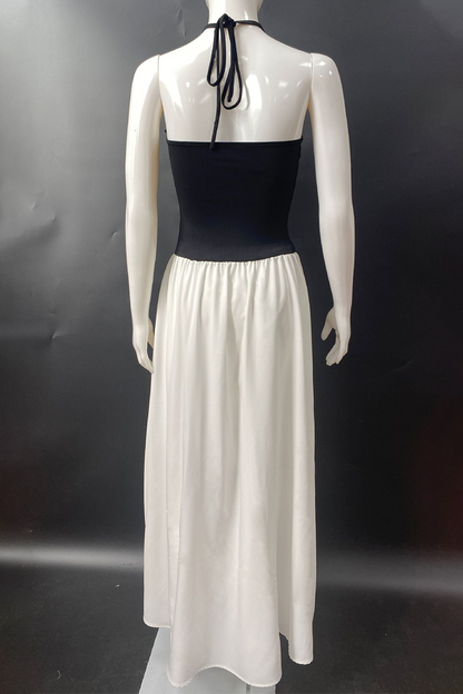Vestidos sexys sin mangas con cuello halter, bolsillos y cordones en contraste