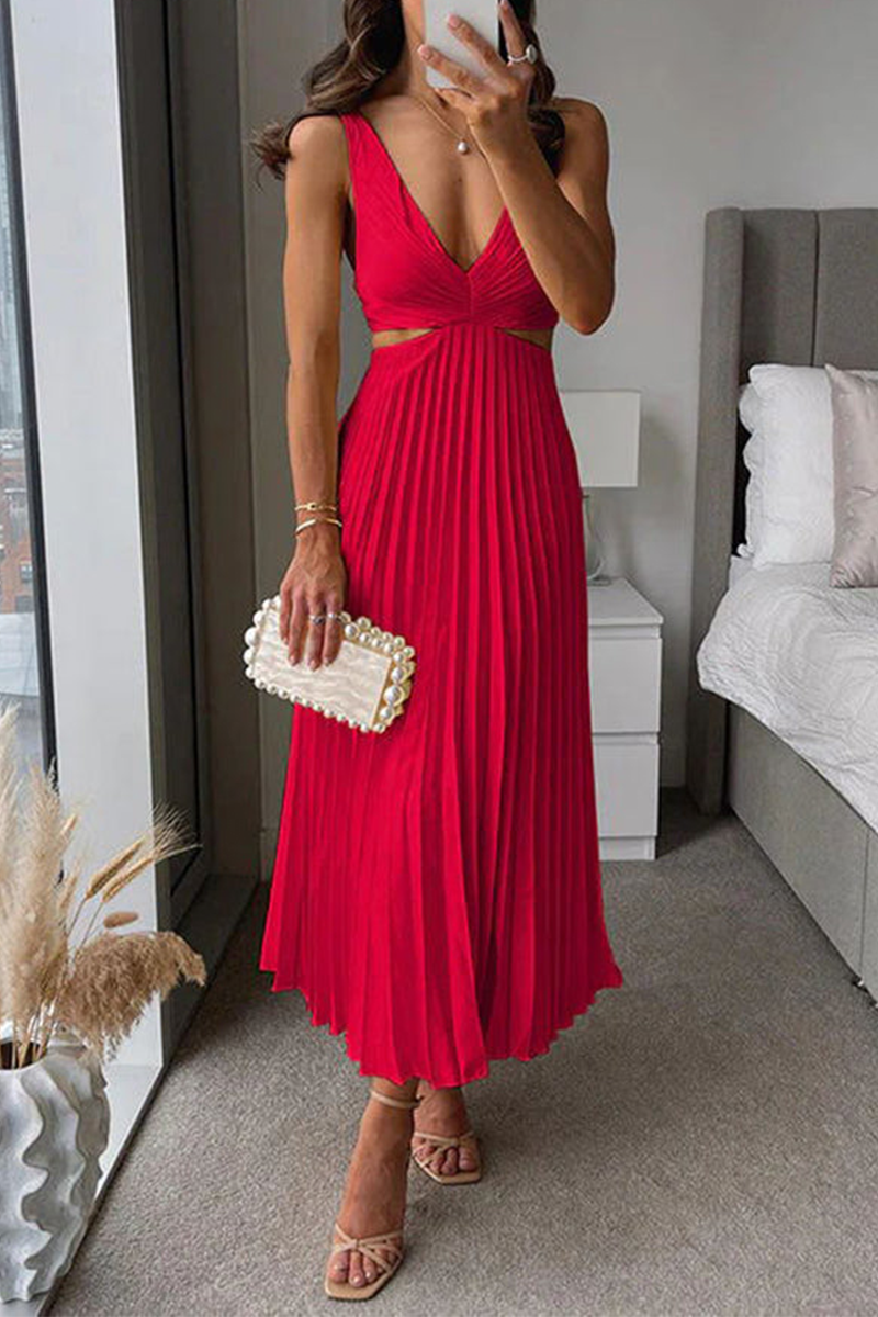Vestido midi holgado con cintura recortada y plisado de verano (6 colores)