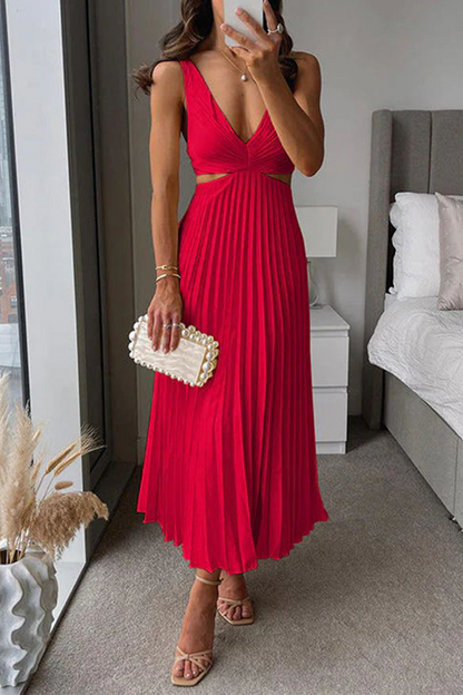 Vestido midi holgado con cintura recortada y plisado de verano (6 colores)