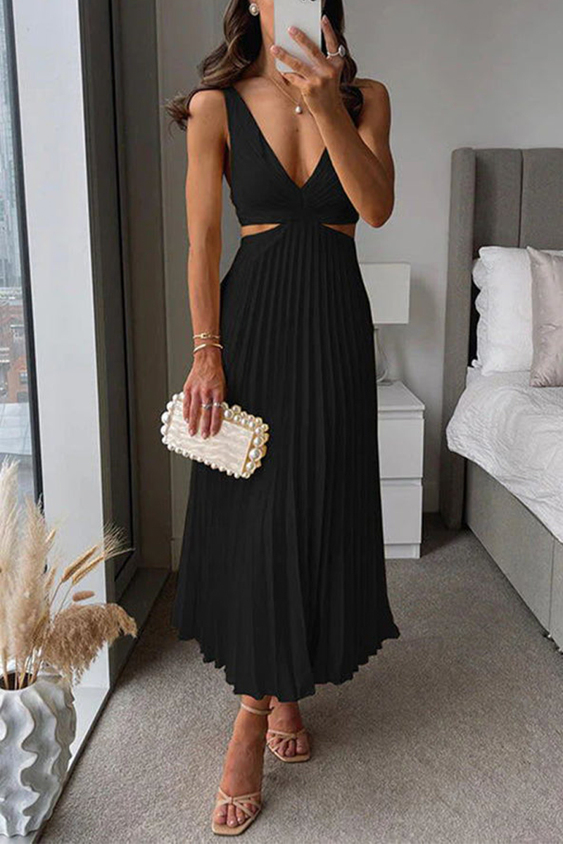 Vestido midi holgado con cintura recortada y plisado de verano (6 colores)