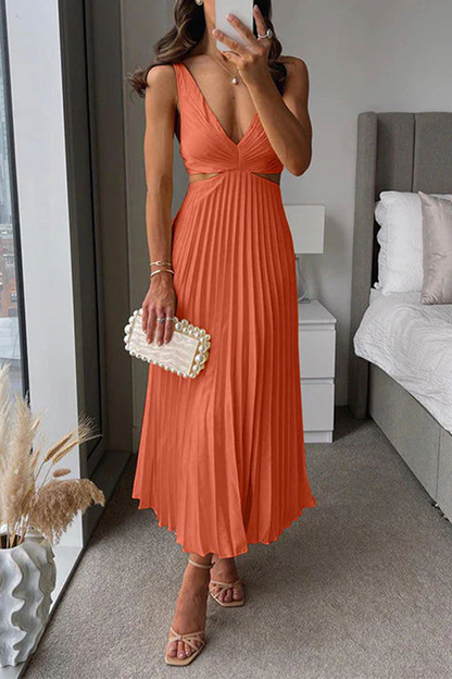 Vestido midi holgado con cintura recortada y plisado de verano (6 colores)