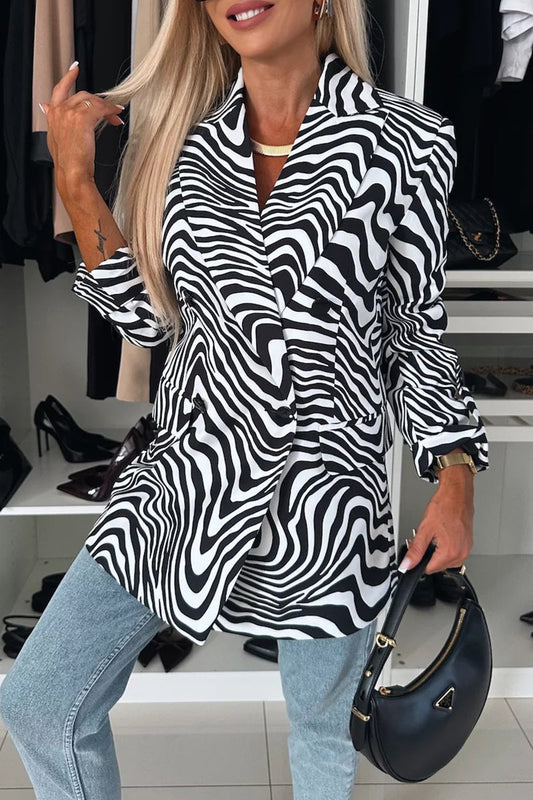 Prendas de abrigo informales con cuello vuelto, estampado de leopardo y estampado de cebra en contraste