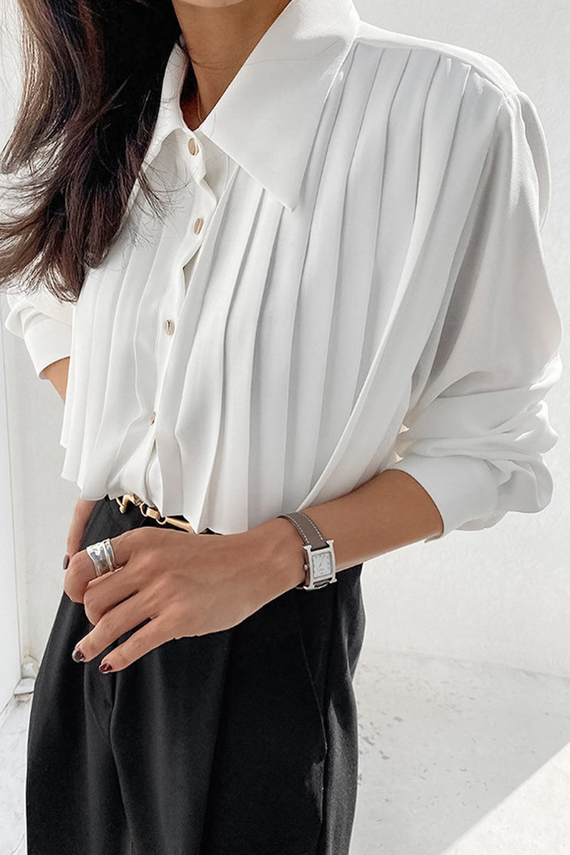 Blusas elegantes con botones, cuello vuelto y plisado