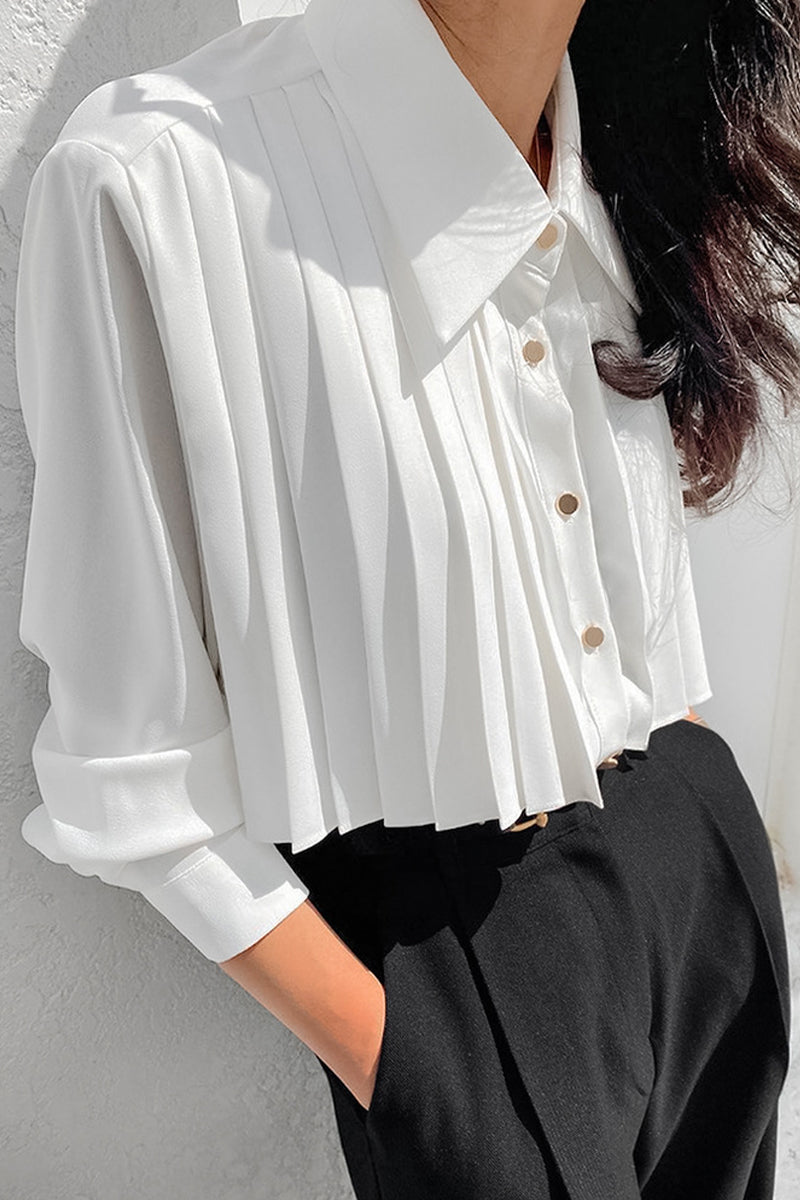 Blusas elegantes con botones, cuello vuelto y plisado