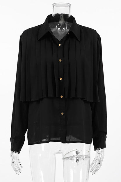 Blusas elegantes con botones, cuello vuelto y plisado