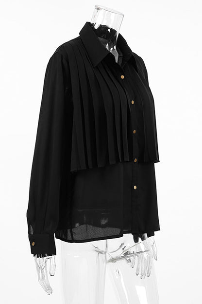 Blusas elegantes con botones, cuello vuelto y plisado